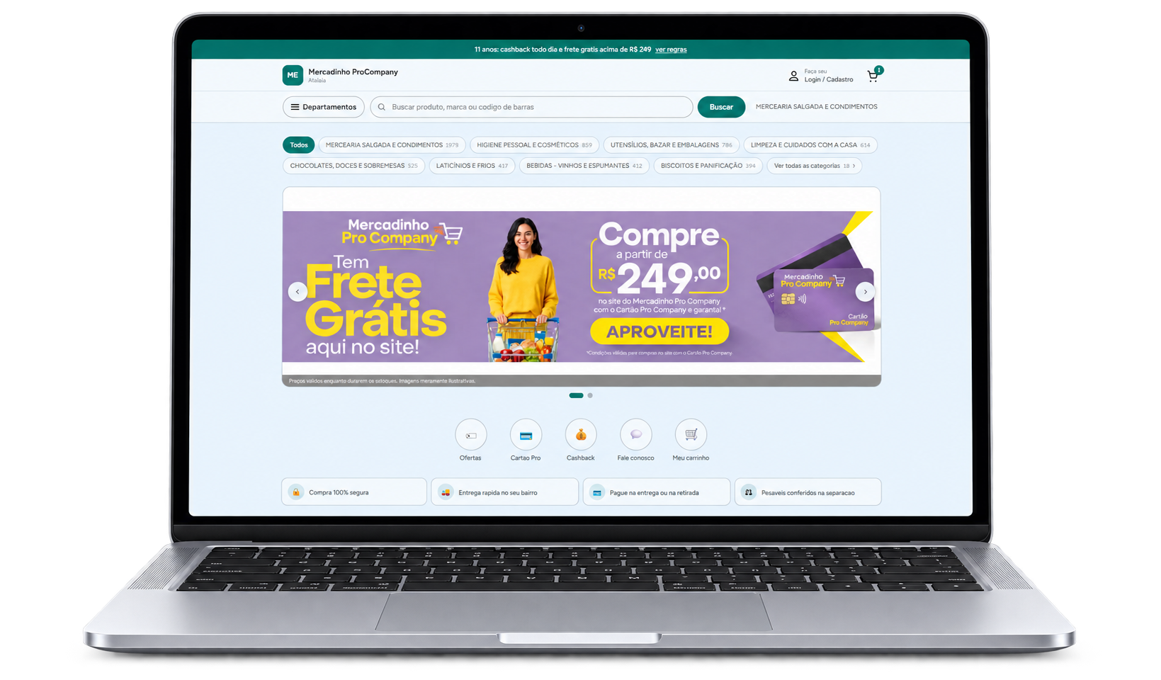Loja virtual ProCompany aberta em um notebook
